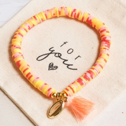 Perlenarmband Katsuki, Heishi, Muschel, Quaste, Hippie, Boho