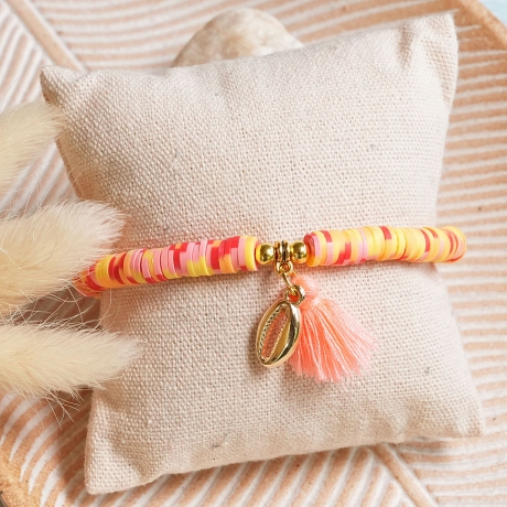 Perlenarmband Katsuki, Heishi, Muschel, Quaste, Hippie, Boho