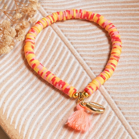 Perlenarmband Katsuki, Heishi, Muschel, Quaste, Hippie, Boho