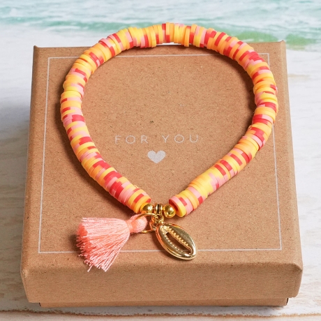 Perlenarmband Katsuki, Heishi, Muschel, Quaste, Hippie, Boho