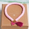 Perlenarmband Katsuki, Heishi, Herz, Quaste, Neon, Hippie, Boho