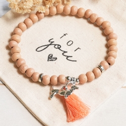 Perlenarmband Dackel Quaste Holzperlen, Geschenk, Hundeliebhaber