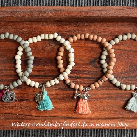Perlenarmband Dackel Quaste Holzperlen, Geschenk, Hundeliebhaber