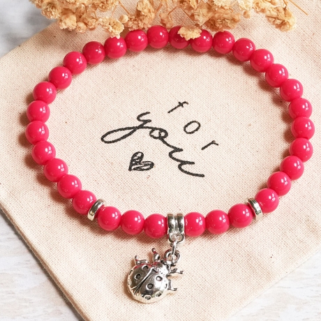 Armband mit Glückskäfer – Perlenarmband, Geschenkidee Boho Hippie