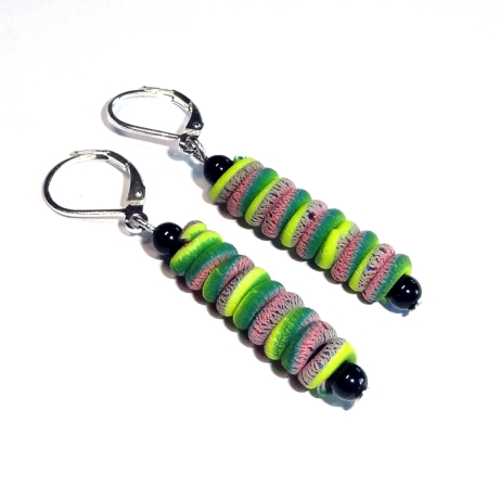 bunte Fimo Ohrhänger *gewickelte Schnüre*, Edelstahl