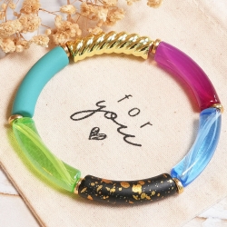 Buntes Armband Röhrenperlen – Elastischer Boho Armreif, Festival