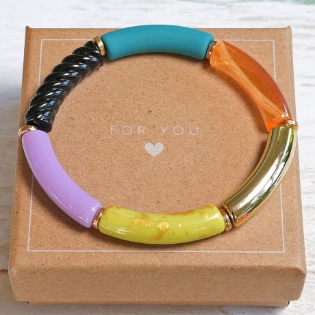 Tubeperlen Armband bunt – Elastischer Armreif, Boho-Stil Festival