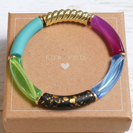Buntes Armband Röhrenperlen – Elastischer Boho Armreif, Festival
