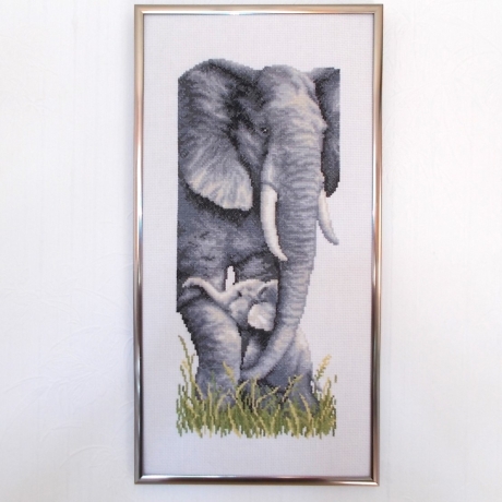 Bild Elefant mit Baby  Kreuzstich gestickt Wanddekoration