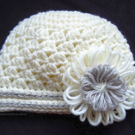 Merino-Taufmütze Lily 34-40cm Kopfumfang