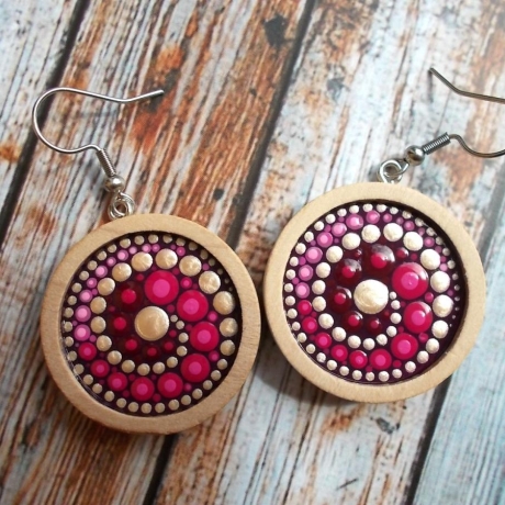 Ohrringe Mandala Spirale auf Holz mit Edelstahl