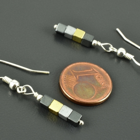 Zart leicht Würfelohrringe Hämatit 925er Silber - minimalistisch 
