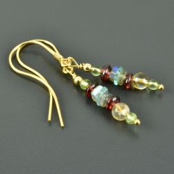 Bunte Ohrringe Labradorit, Granat, Peridot, Citrin vergoldet
