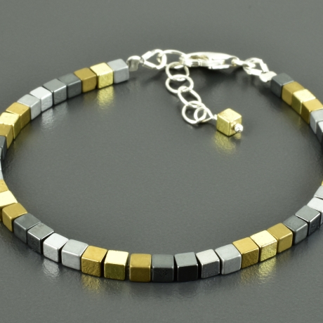 Hämatitarmband Würfel gold-silberfarbend minimalistisch edel zart