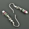 Würfel Ohrringe  rosa grün Turmalin, 925er Silber minimalistisch