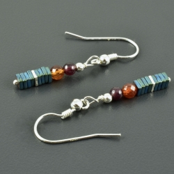 Ohrringe Hämatit Granat 925er Silber Ohrhänger minimalistisch