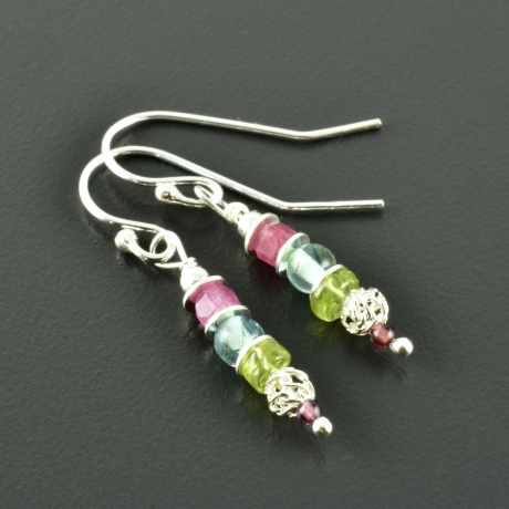 Bunte Ohrhänger aus 925er Silber Turmalin, Apatit Peridot Granat,