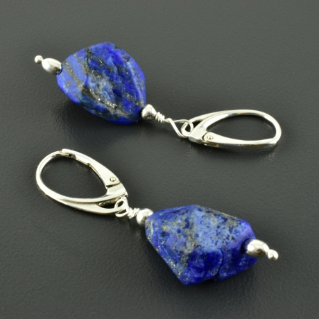 Lapislazuli Ohrringe dunkelblau 925er Silber matt Geschenk