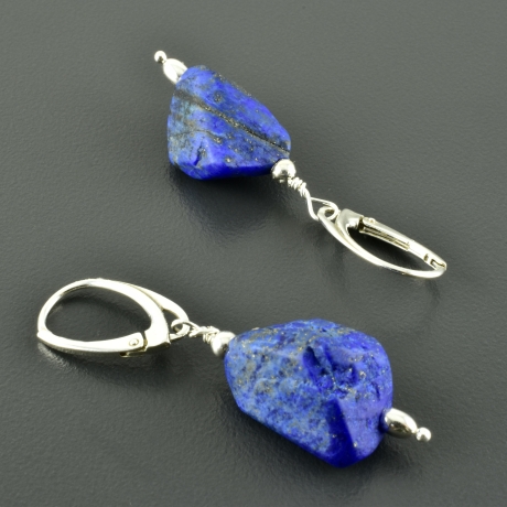 Lapislazuli Ohrringe dunkelblau 925er Silber matt Geschenk