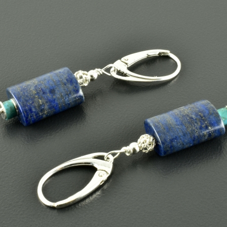 Lapislazuli-Ohrringe mit Türkis 925er Silber Ohrhänger Geschenk