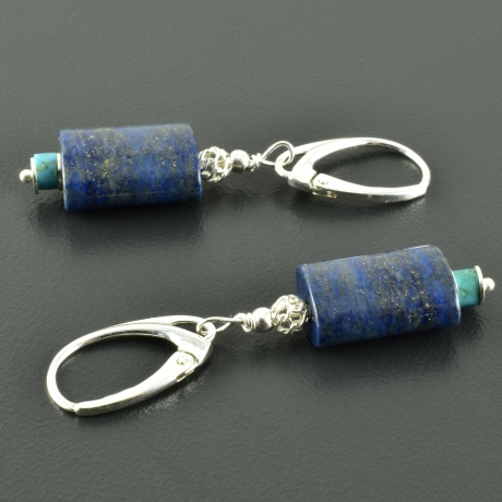 Lapislazuli-Ohrringe mit Türkis 925er Silber Ohrhänger Geschenk