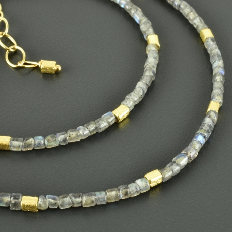 Labradorit Edelsteinkette vergoldet Geschenk Hochzeitstag zart
