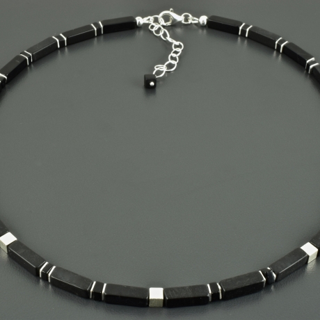 Onyxkette schwarz Rechtecke Würfel 925er Silber edel Geschenk