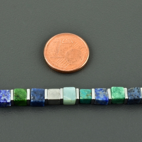 Würfelkette blau grün Edelsteine Türkis Lapis Dumortierit zart