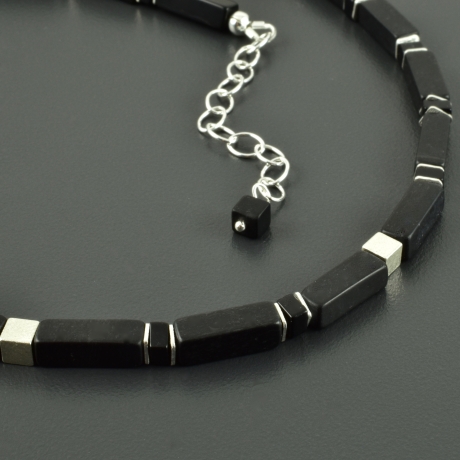 Onyxkette schwarz Rechtecke Würfel 925er Silber edel Geschenk