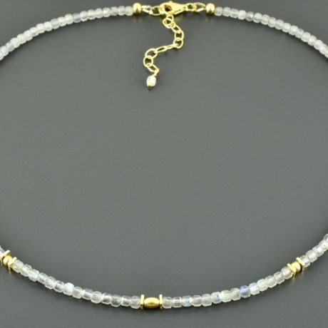 Labradoritkette zart minimalistisch vergolderes Silber edel