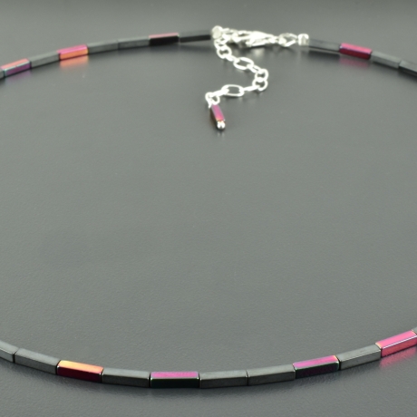 Kette Hämatit Rechtecke minimalistisch grau grün pink Geschenk