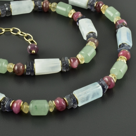 Edelsteinkette Aquamarin Turmalin Citrin Iolith Aventurin Braut