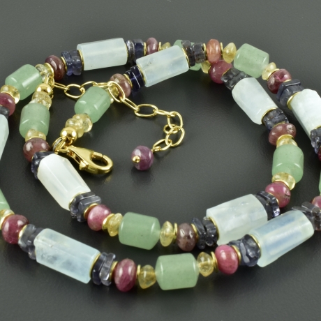 Edelsteinkette Aquamarin Turmalin Citrin Iolith Aventurin Braut