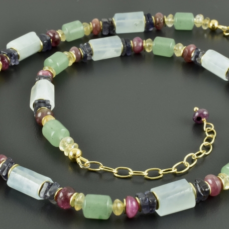 Edelsteinkette Aquamarin Turmalin Citrin Iolith Aventurin Braut
