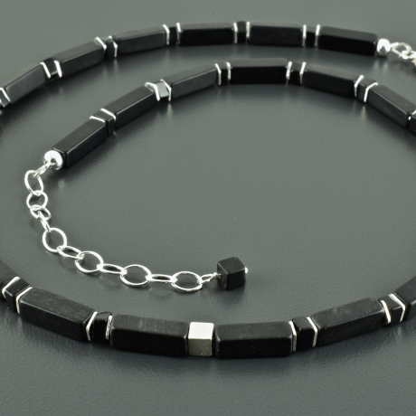 Onyxkette schwarz Rechtecke Würfel 925er Silber edel Geschenk