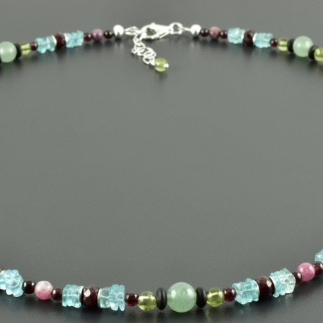 Edelsteinkette bunt Onyx Granat Aventurin Turmalin Granat Apatit