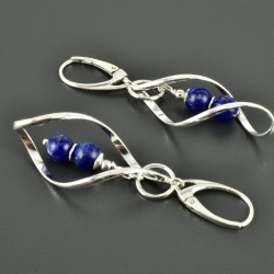 Lange Spiralohrringe 925er Silber Lapislazuli Perlen dunkelblau