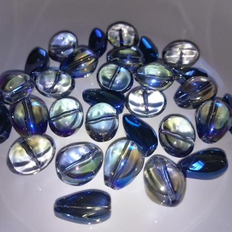 30 St. große Glasperlen Mix 16 - 17 mm AB Farbe blau