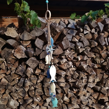 Dekohänger/ Mobile 74cm Fische Seesterne Holz blau weiß türkis