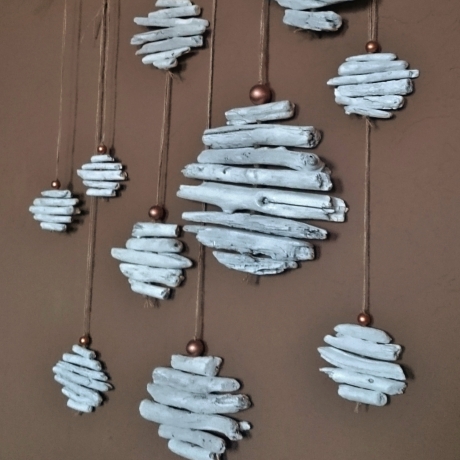rustikale Weihnachtskugeln Treibholz weiß kupfer shabby 7-22 cm