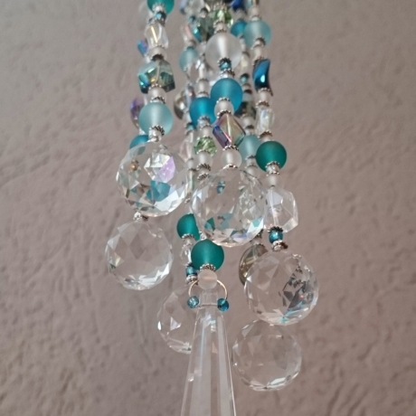 Suncatcher / Mobile Glasperlen Kristalle blau grün weiß türkis