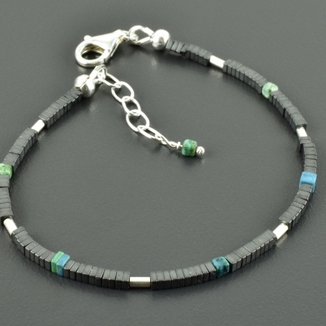 Zartes Armband Hämatit Chrysokoll 925er Silber Geschenk minimal