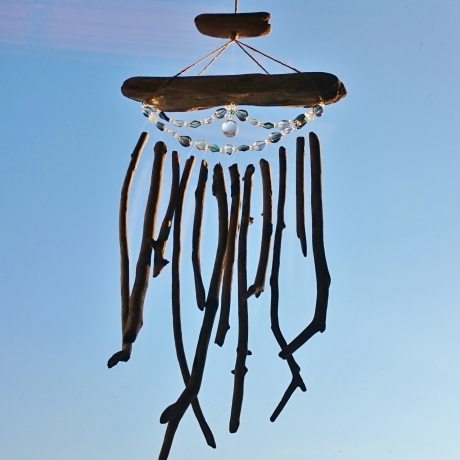 Windspiel Suncatcher Treibholz Glasperlen Kristalle 85 cm