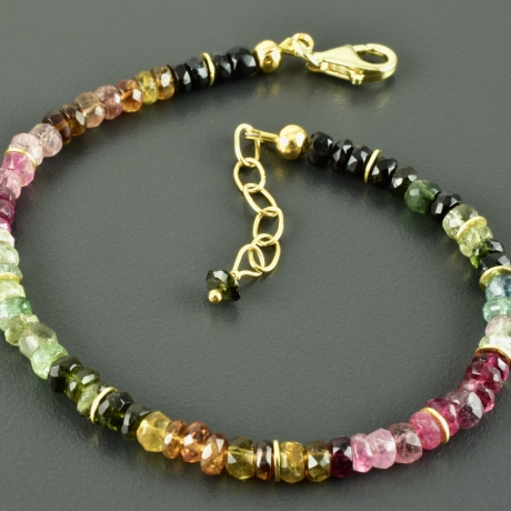 Turmalinarmband bunt verg. 925er Silber natürliche Steine zart