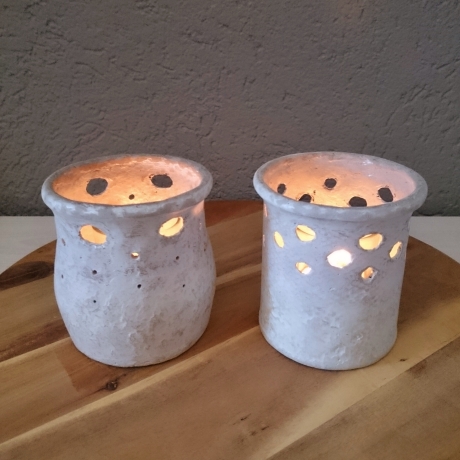 Duftlampe / Windlicht 10,5 cm grau weiß shabby Keramik Look