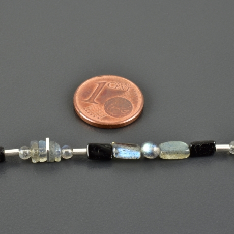 Labradoritkette Turmalin 925er Silber schwarz grau dezent zart