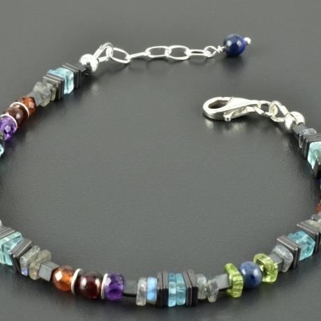 Armband Regenbogen bunt Edelsteine 925er Silber Labradorit