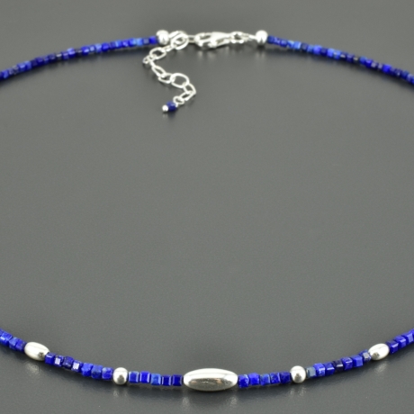 Minimalistische Lapislazuli-Würfel-Kette 925er Silber zart