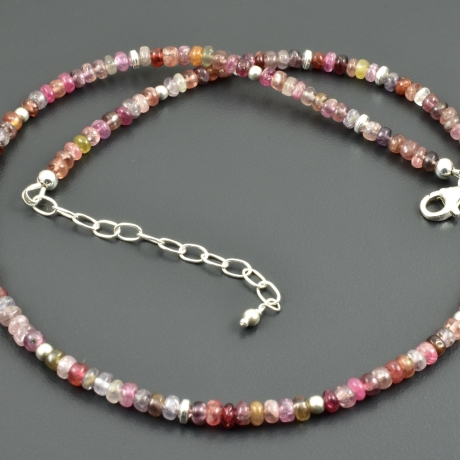 Kette Spinell multicolor bunt 925er Silber zart rosa Edelsteine