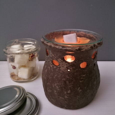 Duftlampe / Windlicht 10,5 cm braun grau shabby Keramik Look